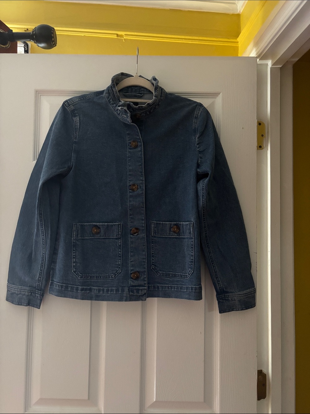 J. Crew Factory Indigo Denim Jacket with Ruffle Collar